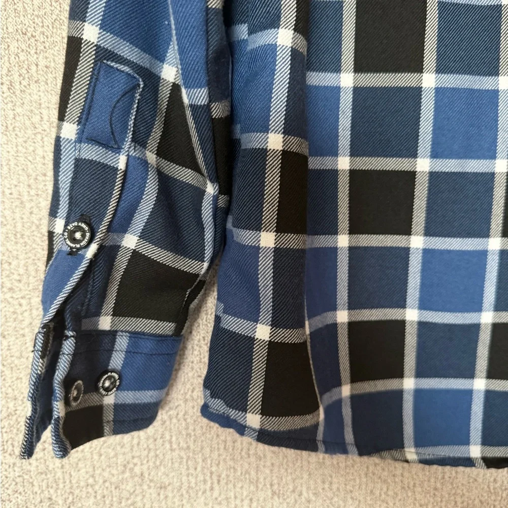 Dixxon Kids Size Small “GREY‎ DAZE’’ plaid button down long sleeve shirt blue